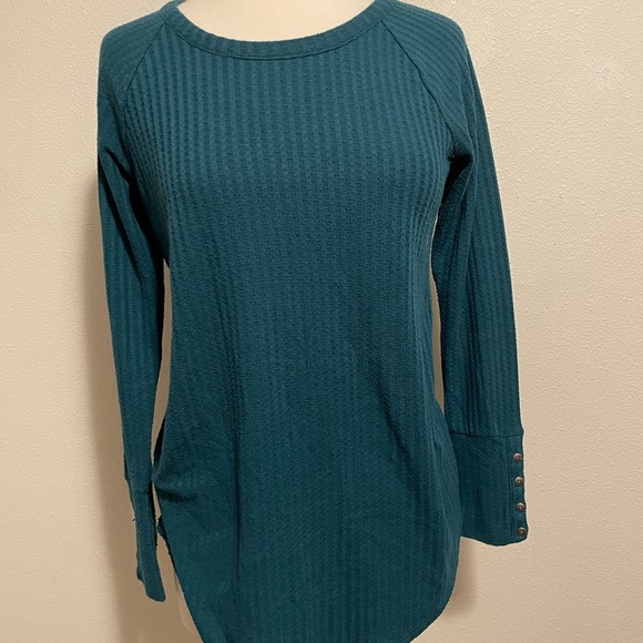 Chaser Teal Long Sleeve Knit Sweater Shirt With Buttons Size Medium Womens - Picture 1 of 7